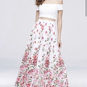 Two piece prom dress with embroidered skirt